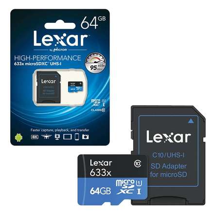 Paměťová karta Lexar 64GB microSDXC HS 633x UHS-1+adap (Class 10)