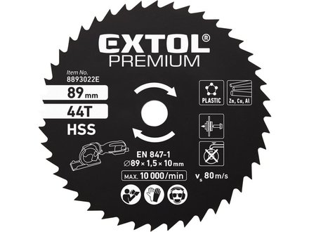 Kotouč pilový Extol Premium (8893022E) HSS,Ř89x1x10mm, 44T